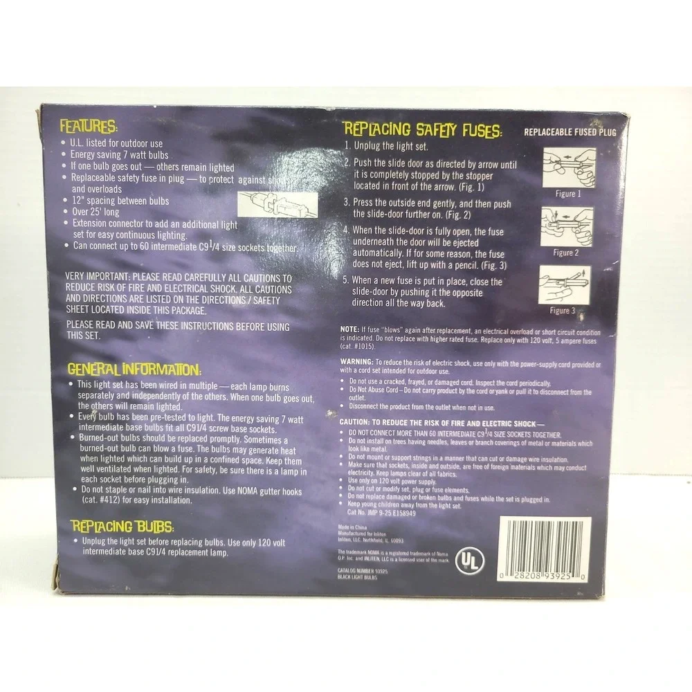 Nomas NOS Black Light Outdoor 25 String Light Set Patio Party Halloween Decor